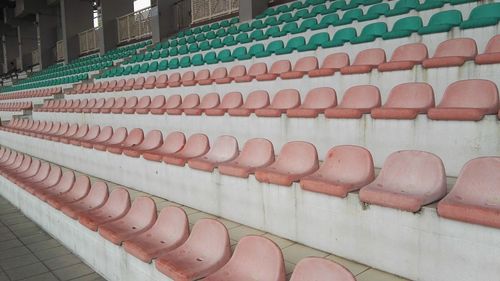 Full frame shot of multi colored seat in sport field