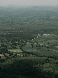 High angle view of land against sky