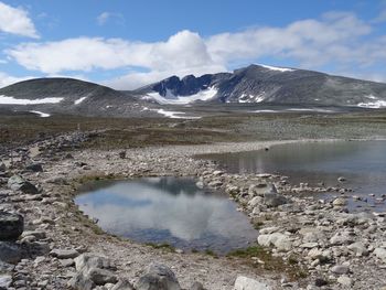 Scenic view of snowcapped mountains against sky