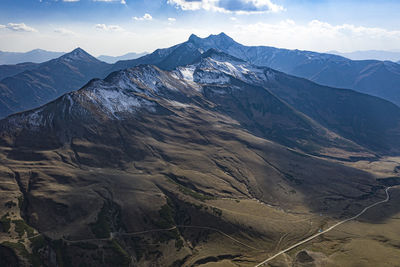 Scenic view of snowcapped mountains against sky