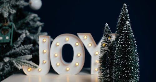 Close-up of illuminated christmas tree