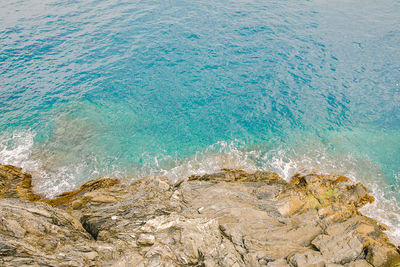 High angle view of rocks on beach