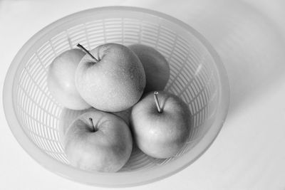 High angle view of fruits in bowl on table