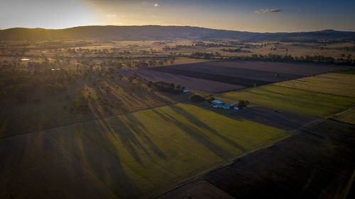 High angle view of agricultural field against sky