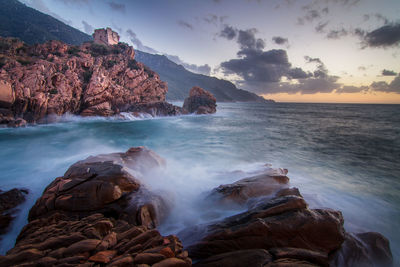 Scenic view of sea against sky during sunset