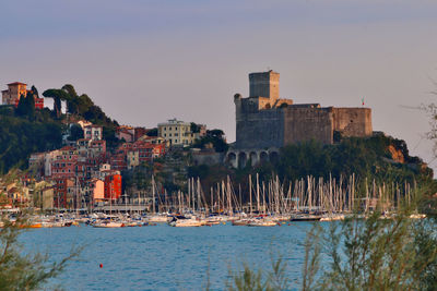 The castle and the village of lerici on the sunset light.