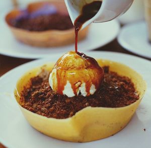 Close-up of dessert served in plate