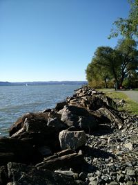 Scenic view of sea against clear sky