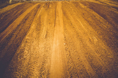 Tire tracks on dirt road