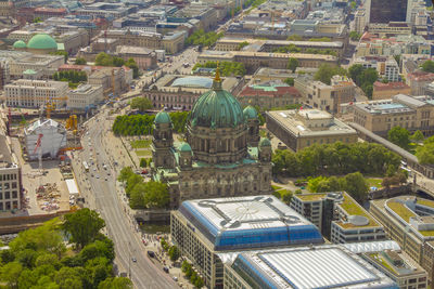 High angle view of buildings in city