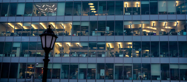 Full frame shot of illuminated office building