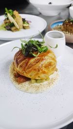 High angle view of breakfast served on table