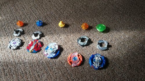 High angle view of toys on sand