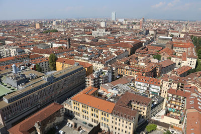 High angle view of cityscape against sky