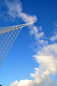 Low angle view of airplane against cloudy sky