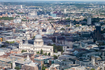 High angle view of buildings in city