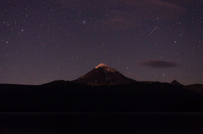 Scenic view of mountains against sky at night