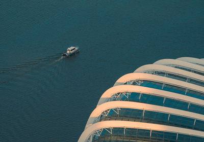 High angle view of boat in sea