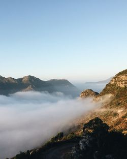 Scenic view of mountains against clear sky