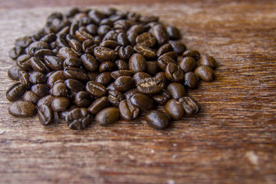 Close-up of coffee beans on table