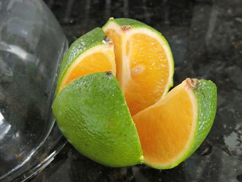 High angle view of oranges