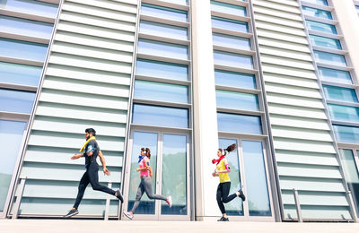 People walking in modern building