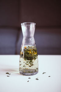 Close-up of water in glass on table