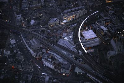 Aerial view of borough market and london trains