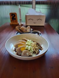 High angle view of food in plate on table