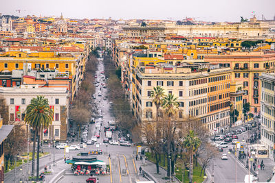 High angle view of city street and buildings in rome.