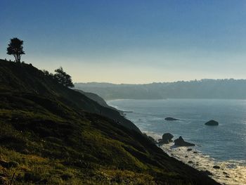 Scenic view of sea against clear sky