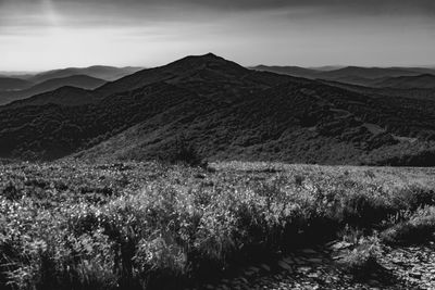 Scenic view of mountain range against sky