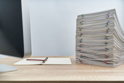 Stack of books on table