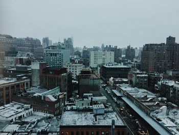 High angle view of cityscape during winter