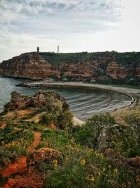 High angle view of beach against sky
