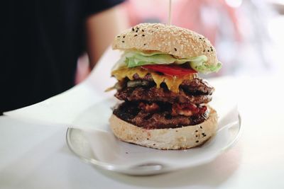 Close-up of burger in plate