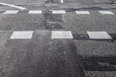 Aerial view of zebra crossing on road