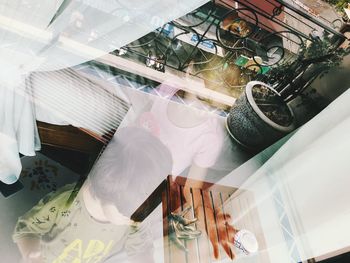 High angle view of shopping cart in rack