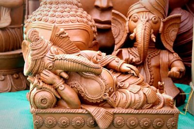 Close-up of buddha statue in temple