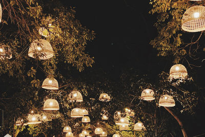 High angle view of illuminated lantern at night