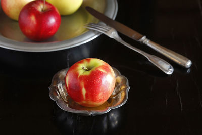 High angle view of apples on table