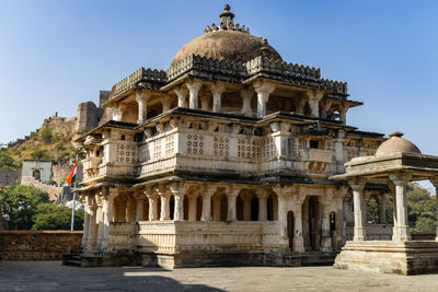 Ancient temple unique architecture with bright blue sky at morning