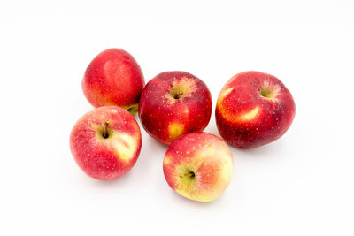 High angle view of apples on white background