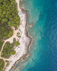 High angle view of surf on shore