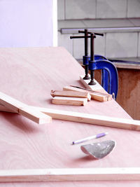 Close-up of workbench in workshop