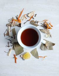 High angle view of coffee on table