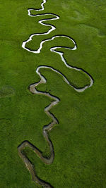 High angle view of soccer field