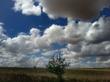 Scenic view of field against cloudy sky