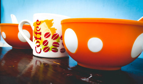 Close-up of coffee cup on table