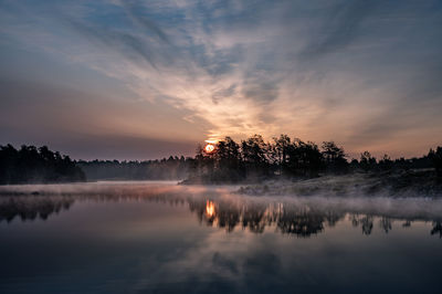 Scenic view of lake against sky during sunset